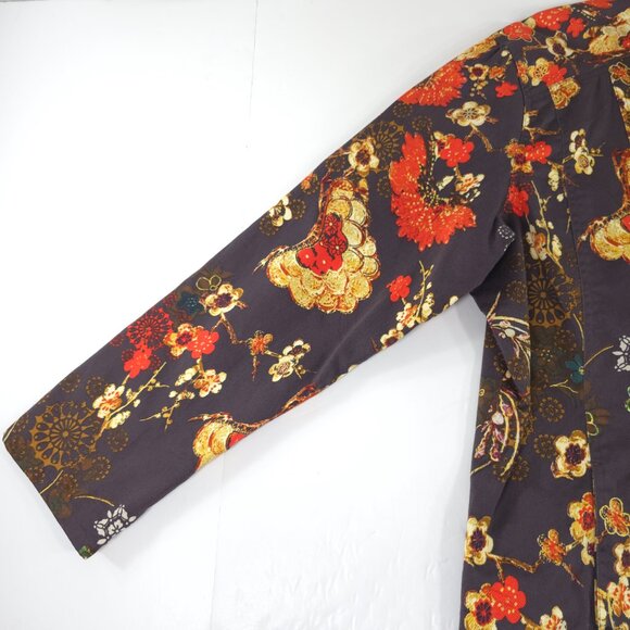 CHICOS JACKET WOMEN'S SIZE 3 BROWN RED YELLOW FLORAL FULL ZIP LINED POCKETS *EUC - Picture 10 of 16